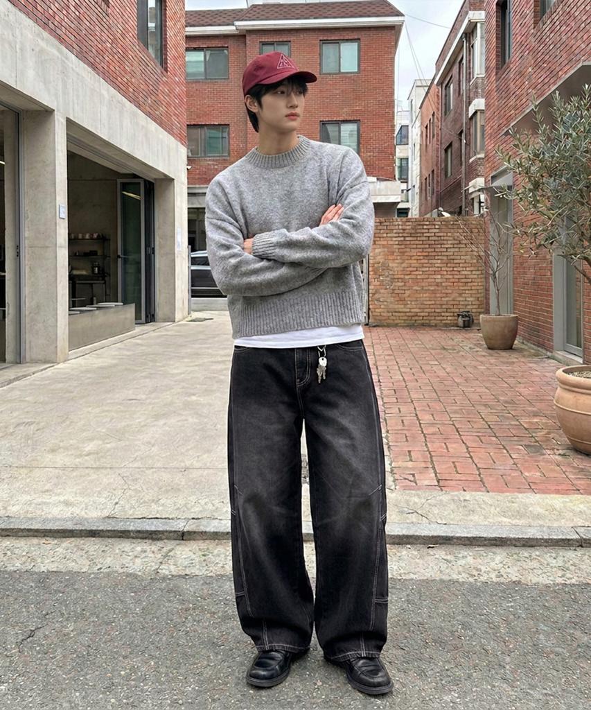 Age O.D. Curved Wash Cut-Out Wide Denim Pants [Dust Black]