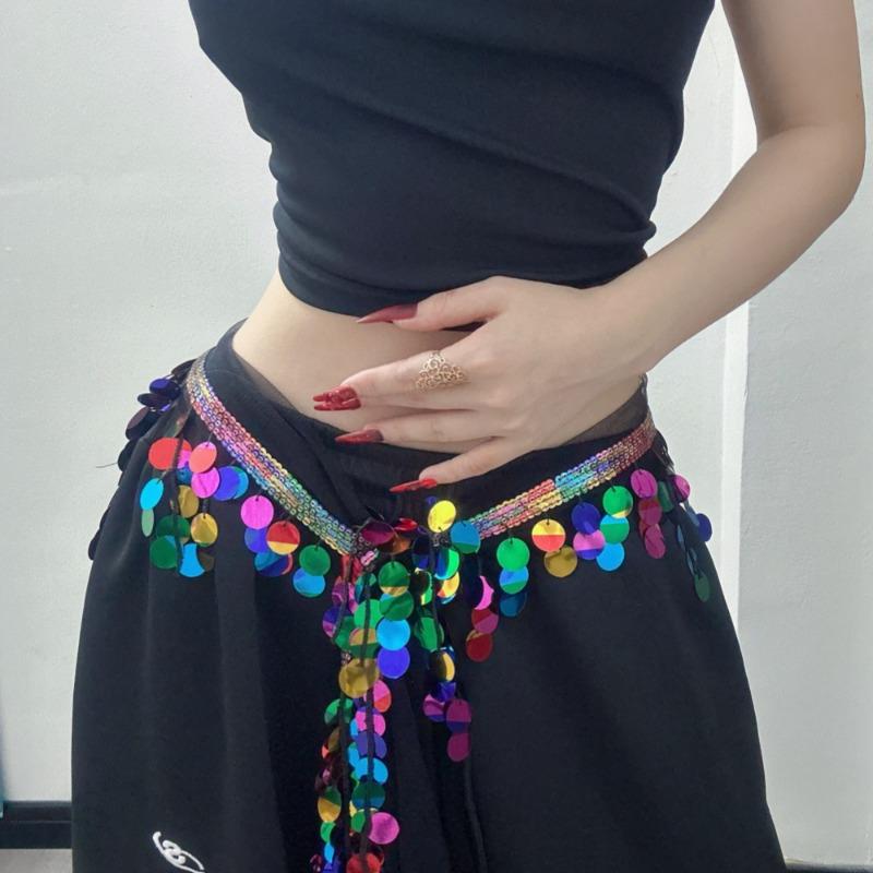 New Jazz Dance Fart Curtain Sequined Kpop Fringed Waist Towel, Dance Waist, with Hiphop Hip Towel Waist Chain.