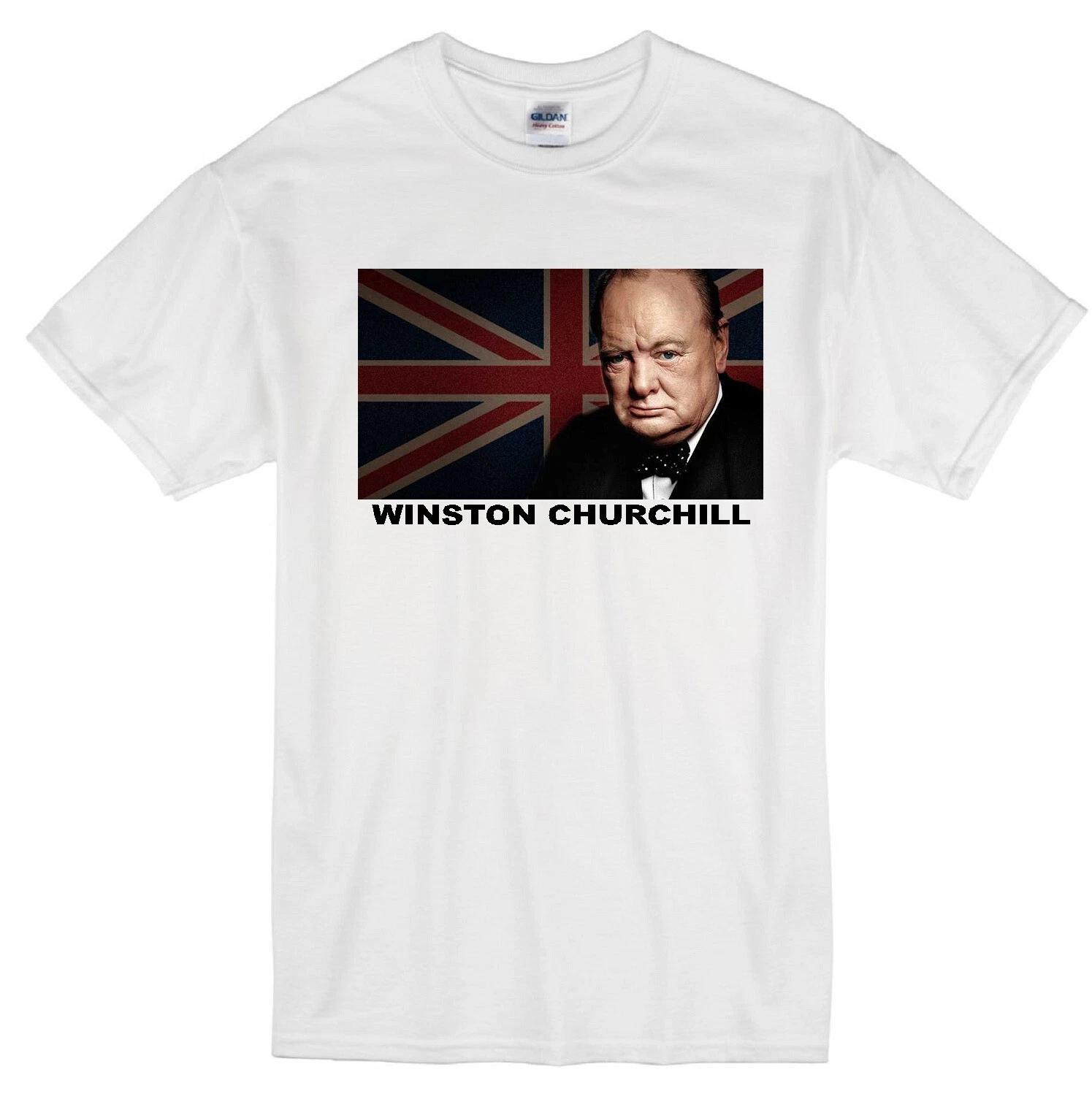 WINSTON CHURCHILL BRITISH PRIME MINISTER UNION JACK FLAG ENGLAND WHITE T-shirt S