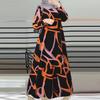 Cross-Border 2025 Long Sleeve Printed Middle Eastern Muslim Malay Dress - Long Robe, Round Neck