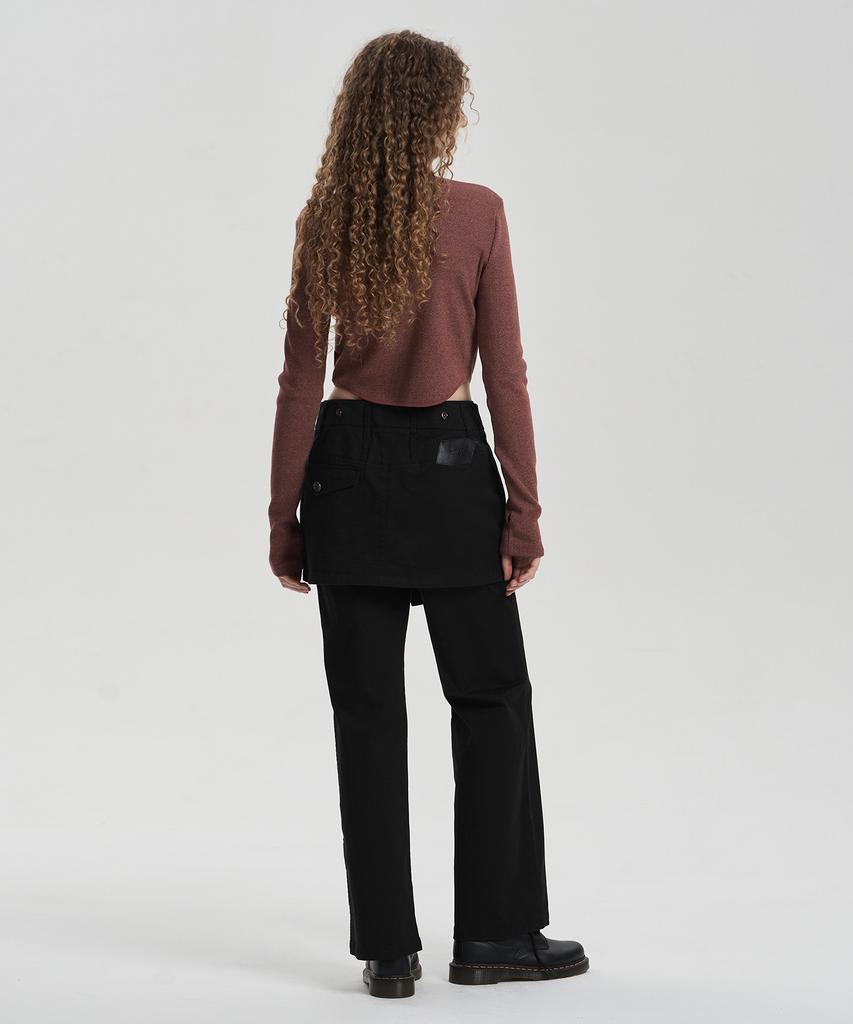 Jenyujeu Layered Skirt Bootcut Pants - Black