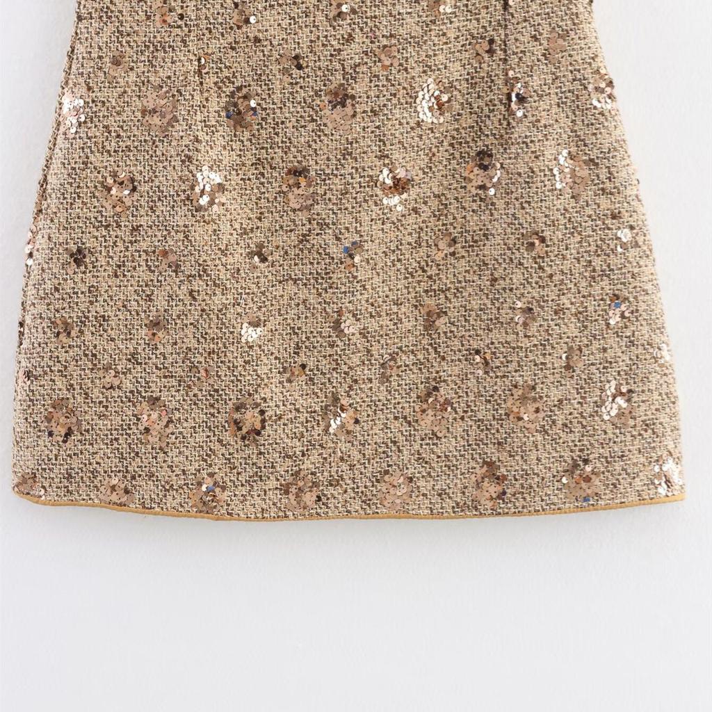 2025 Autumn Women's French Chic Sequin Sleeveless Dress - European & American Style