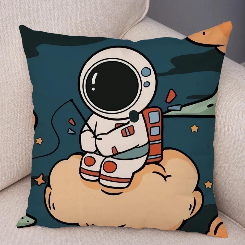Cartoon Astronauten Kissenbezug Weicher Plüsch Dekor Kosmischer Himmel Kissenbezug für Sofa Zuhause Auto Doppelseitiger Druck Kissenhülle Kinderzimmer