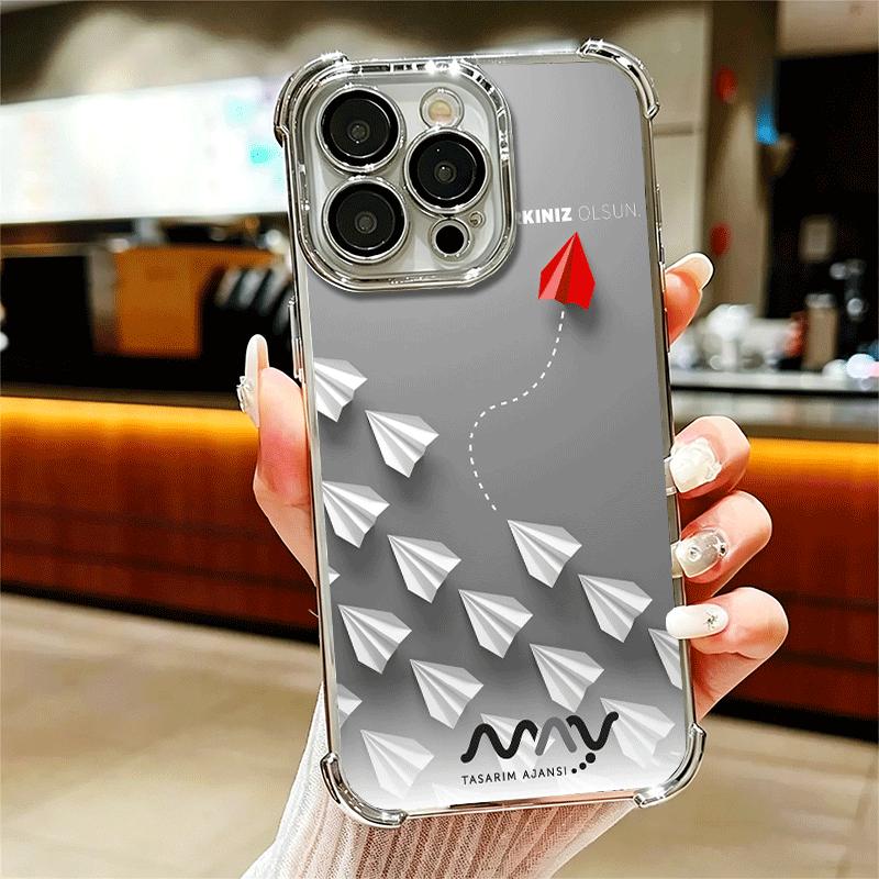 

Paper Airplane Boat Dream Plating Phone Case For Iphone 16 17 Pro Max Air 16E 14 15 Plus 12 13 Mini Anti-Fall Airabag Cover iPhone 14
