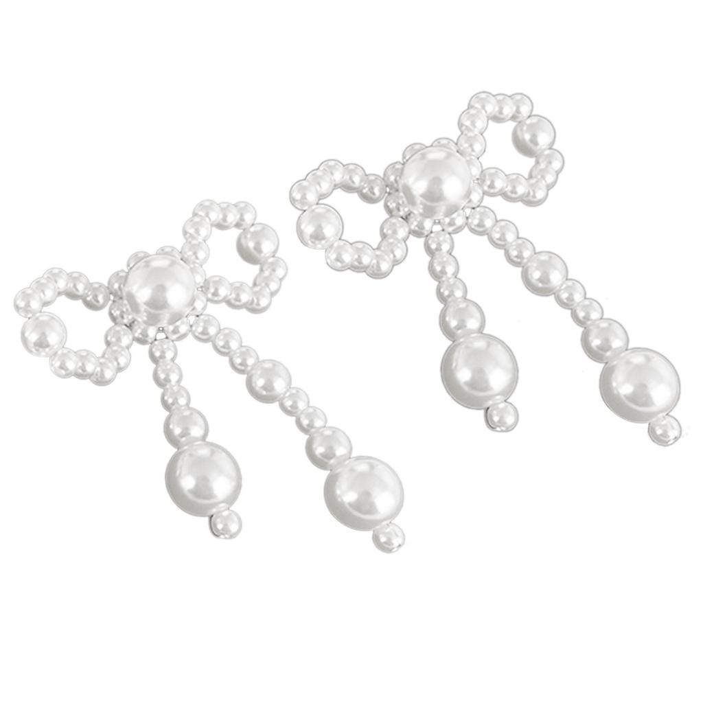 Trendy Bowknot Ear Pendant with Imitation Pearls Stylish Bowknot Earrings Adornment Eye Catching Drop Ear Studs Ornament