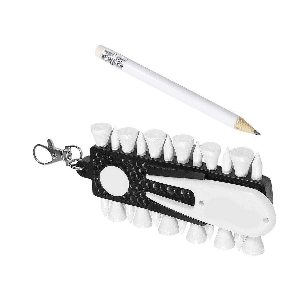 Golf Tees Carriers with 12 Tees, Golf Divot Repair Tool, Pencil, GolfBall Markers Hanging Tees Holder Keychain Golf Accessory