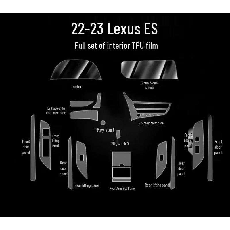 Lexus ES 2018-2024 Interior Protection Film: TPU Console, Screen, Gear Shift & Door Stickers