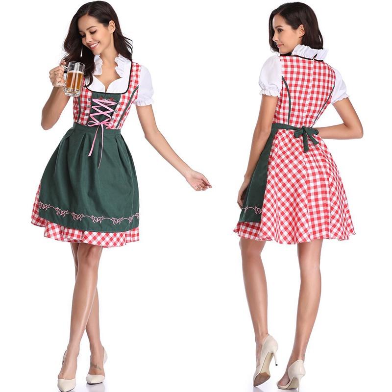 Elegant Women Oktoberfest Dress With Bavarian Dirndl Costume And Puff Sleeves