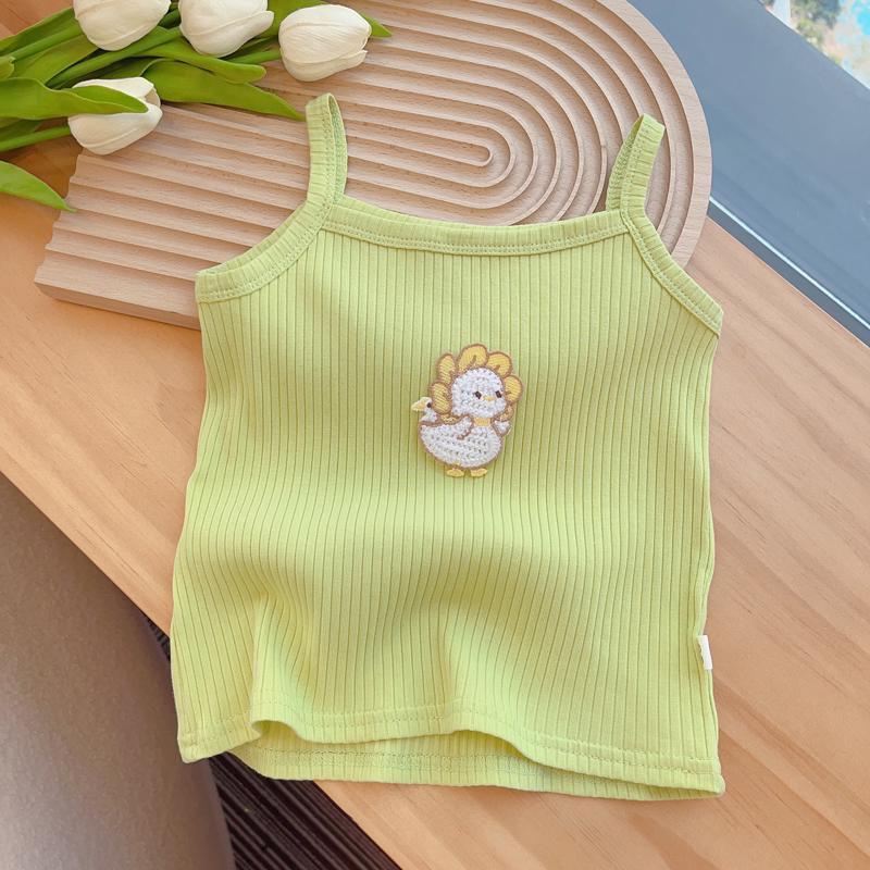 2024 Ärmelloses gestricktes Tanktop für Mädchen mit Cartoon-Stickerei - Bonbonfarben