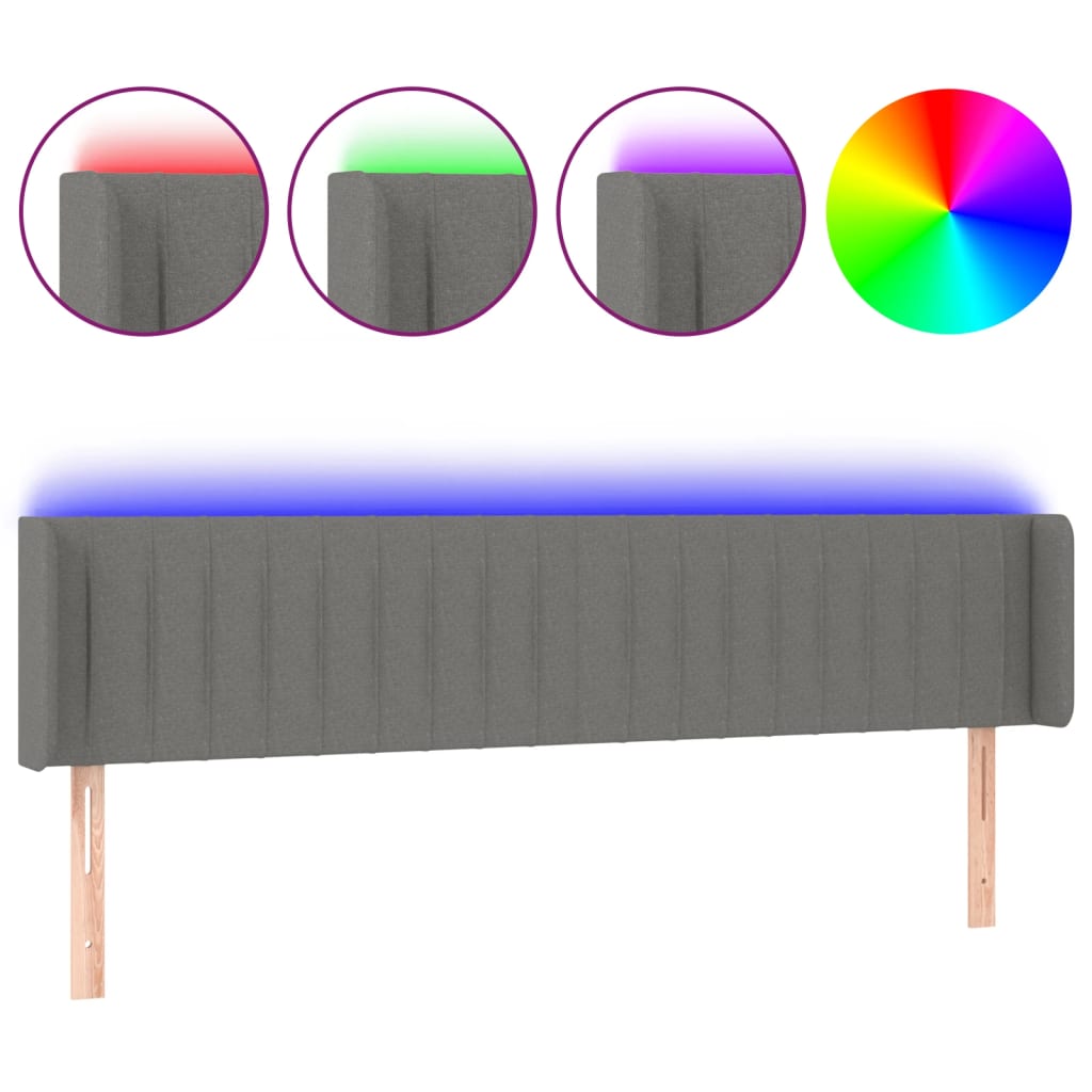 Vidaxl Zagłówek Do Łóżka Z Led, Ciemnoszary, 183X16X78/88 Cm, Tkanina