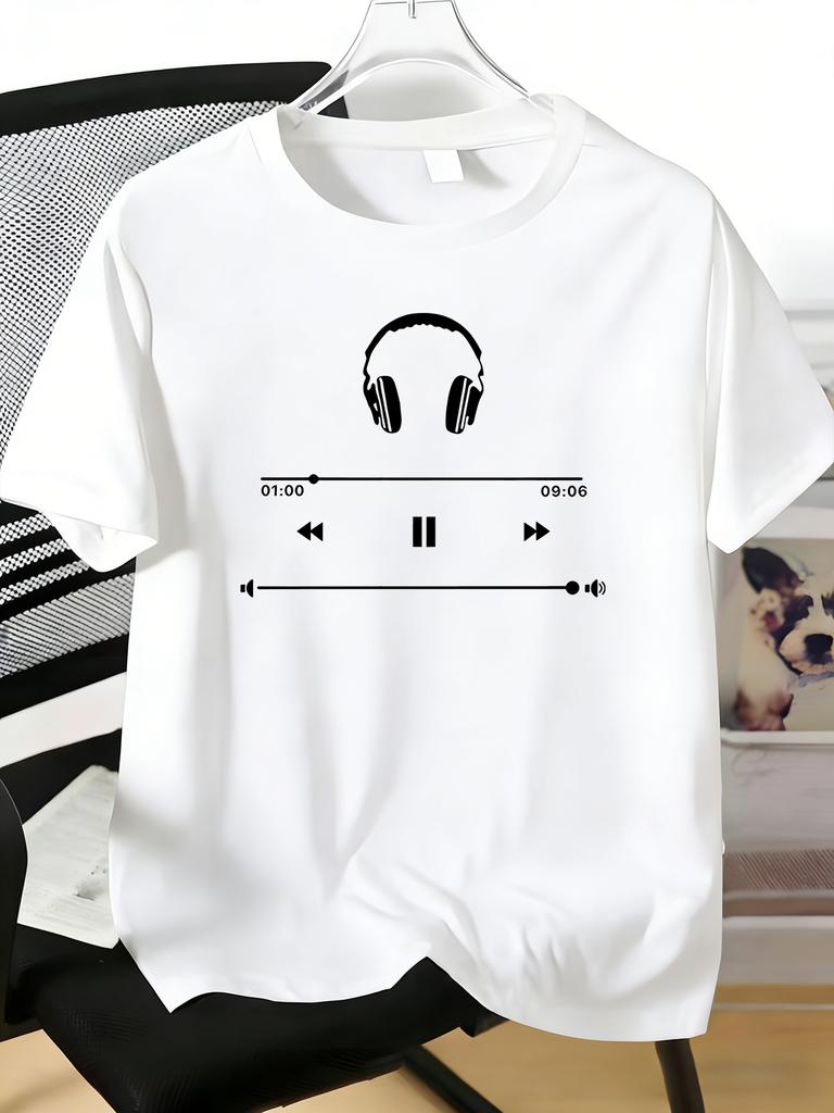 Unisexs Tee Headphone Music Player Bar Graphic Print Cotton Short Sleeve Male Casual Streetwear Outdoor Daily Basic Fashion Tops