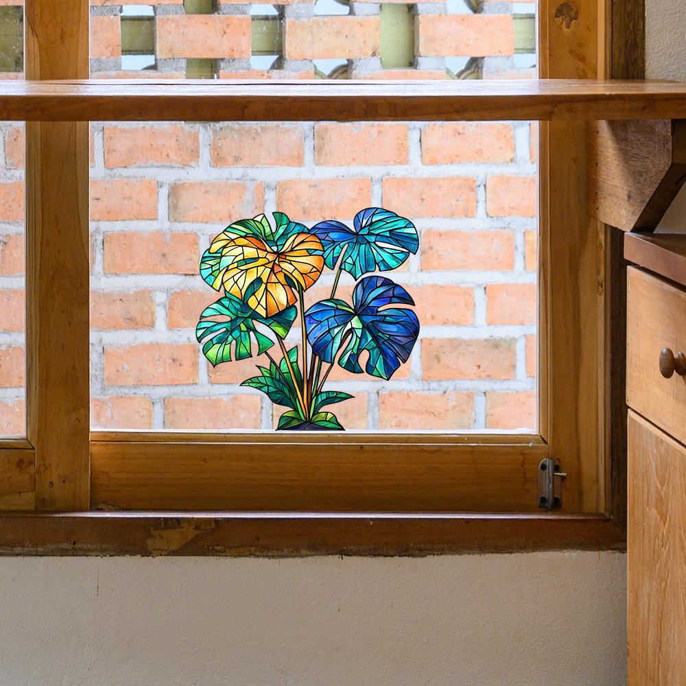 Green Plant Turtle-back Leaves Glass Window Beautification and Decoration, Static Electricity Window Stickers