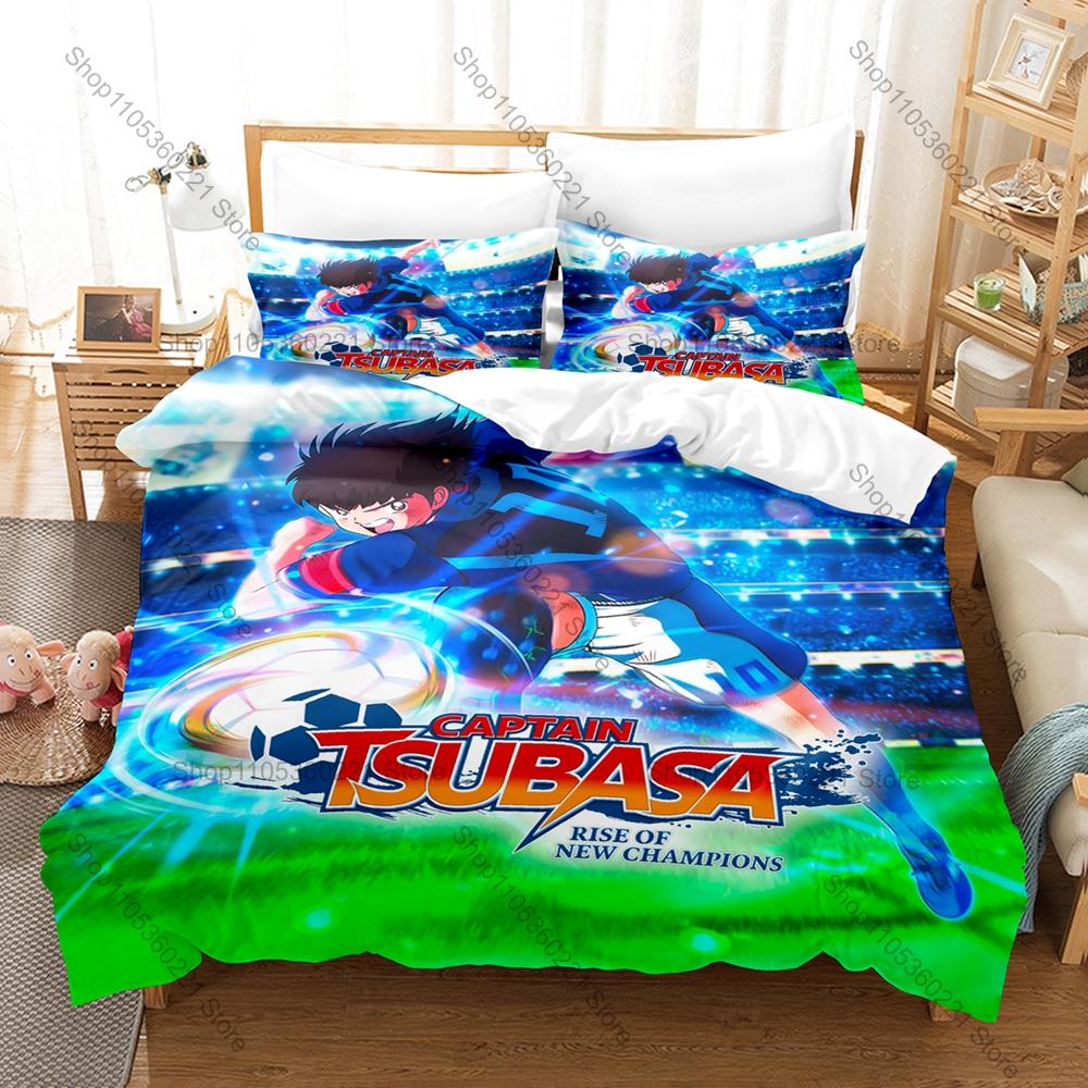 Cool Captain Tsubasa Nankatsu Football Manga Character 3PCS Bedding Set Duvet Cover + 2 Pillowcases Microfiber Anime Bed Linens