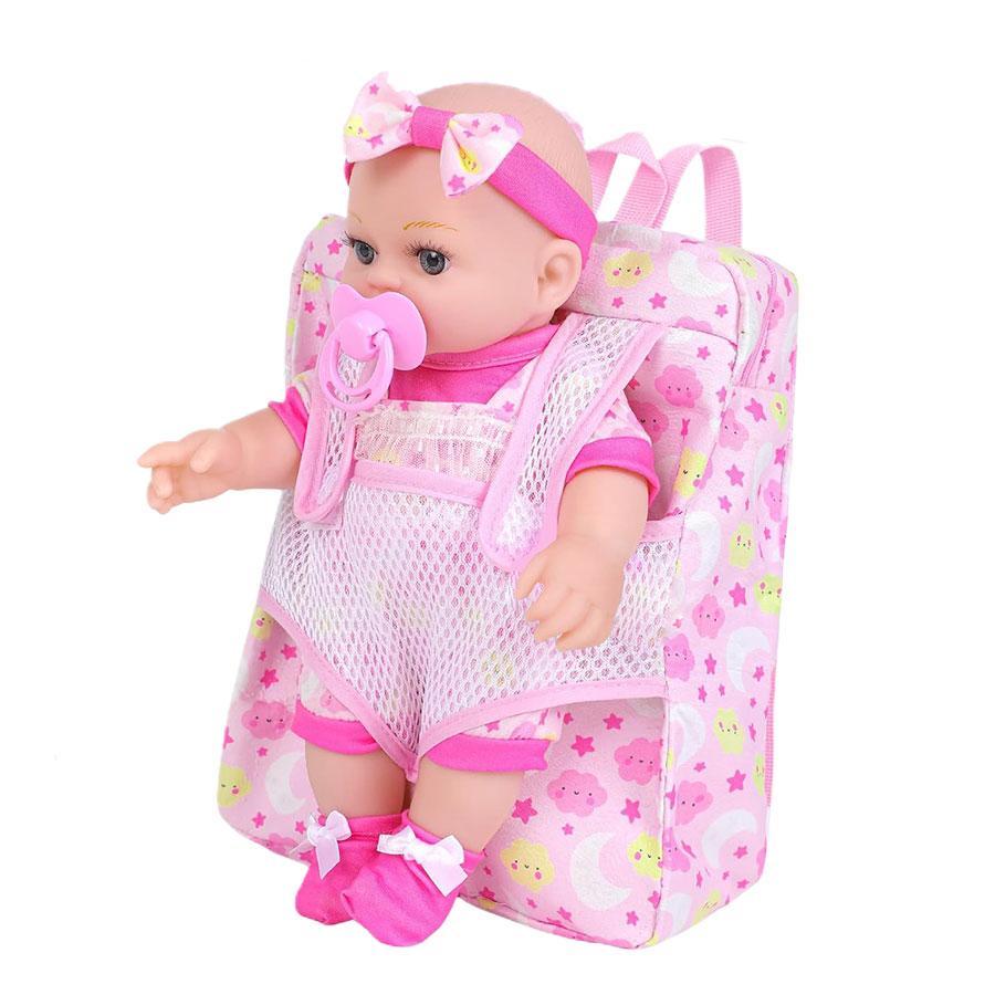 12" Girls Baby Doll Backpack Carrier Playset,12 Inch Reborn Baby Dolls With Acssories And Clothes Set Toy Stuffs Pink Hanky Di