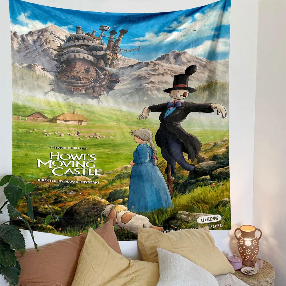 Howl's Moving Castle Tapestry Wall Hanging, Studio Ghibli Magic Art, Anime Wall Decor for Bedroom Dorm
