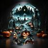 Men's Casual 3/4 Sleeve Round Neck T-Shirt with Halloween Print