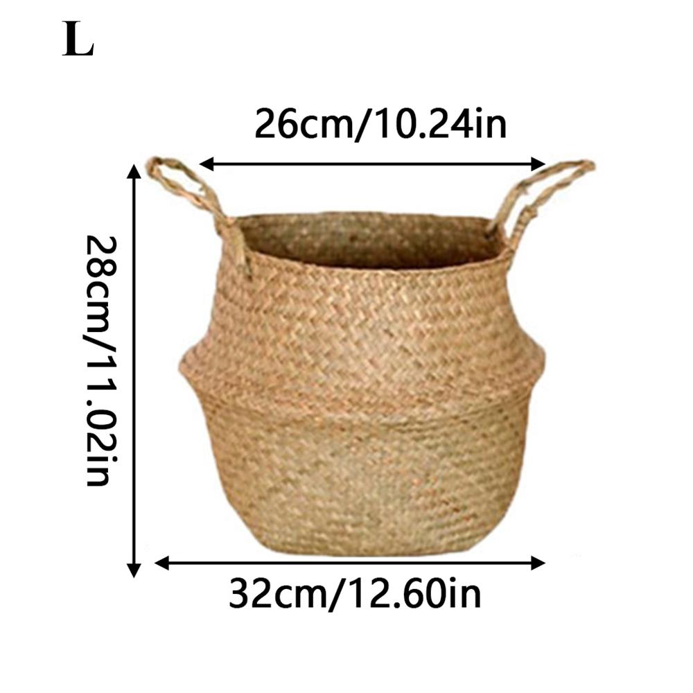 Plant Basket with Handles Wicker Basket Plant Pot Storage Basket Rattan Hanging Flower Pot Laundry Home Decor
