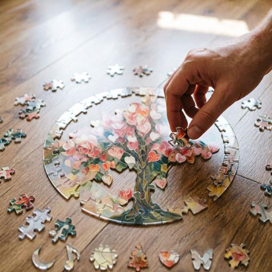 Acryl Puzzlesonnensammler, Lebensbaum/Blumen im Buntglas-Stil Fensterhänge-Dekoration, DIY Sonnensammler-Set für Zuhause, Garten