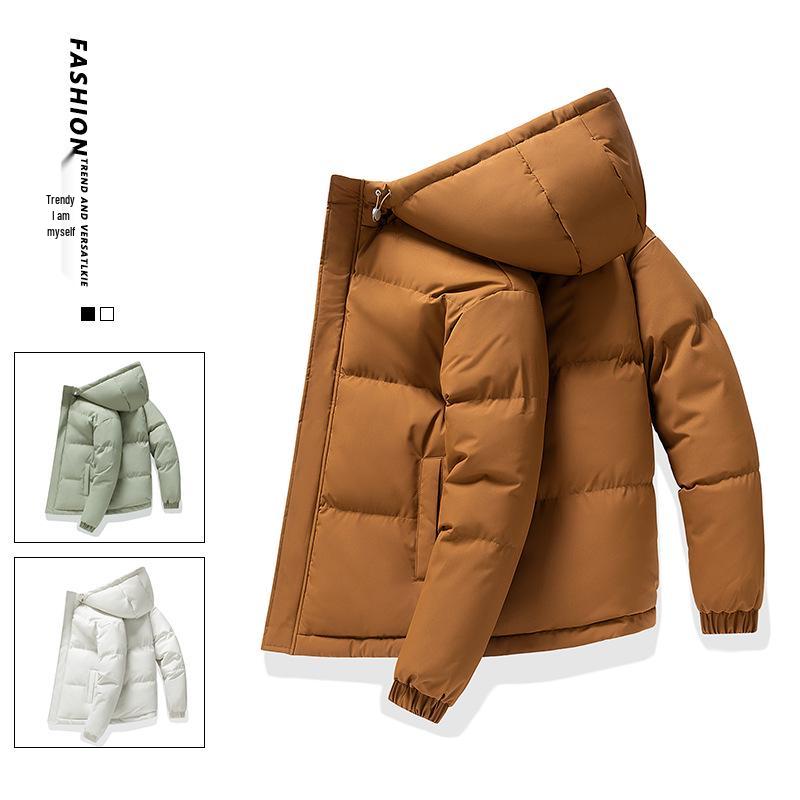 Men's Plus Size Winter Hooded Puffer Jacket - Cotton, Loose, Solid Color, Warm Outerwear