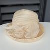 Fashion temperament Curled top hat Women's small edge mesh flower sun protection sun hat Summer travel versatile straw hat