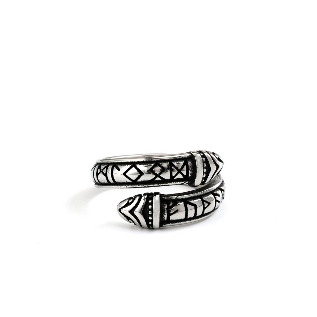 European and American Retro Stainless Steel Men and Women Suitable Ring Viking Character Snake Ring