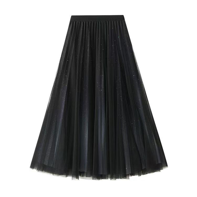 

Women s Starry Sky Pleated Mesh Skirt - Stylish Autumn/Winter 2025 XXL чорний