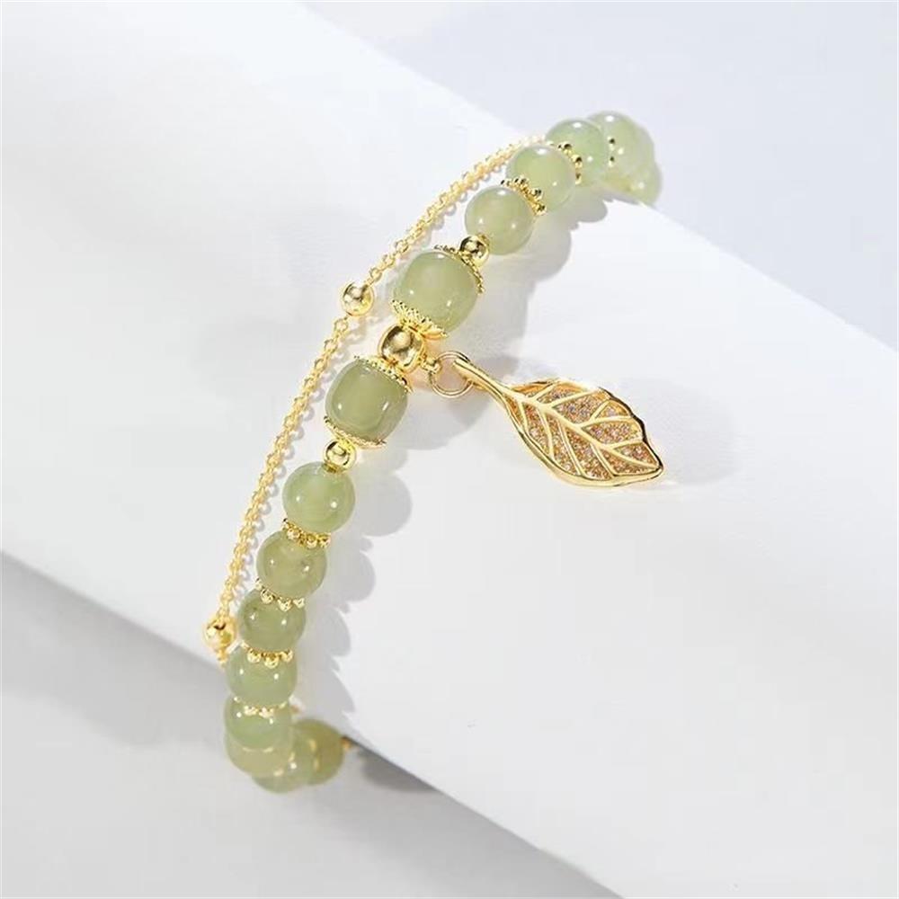 Natural Hetian Jasper Beads Bracelet Golden Branch Jade Leaves Bracelet Exquisite Sexy Girls Fashion Jewelry Bracelet Best Selling Holiday Gifts