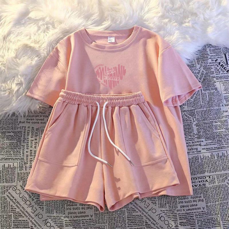 Women's Fashionable Two-Piece Summer Sports Set - Loose-Fit, Short-Sleeved T-shirt & Shorts for Casual Wear
