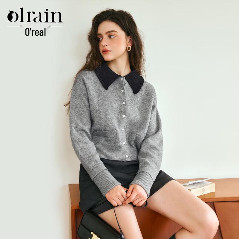 

Olrain Women s Color-Block Lapel Knit Sweater M