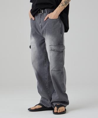AOTT [Summer Version Added] Stone-Washed Wide Cargo Denim Pants Charcoal