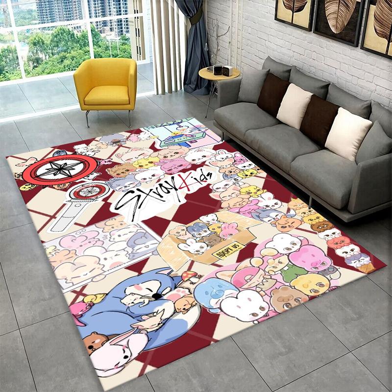 Kpop Stray Kids Music Star Carpet Rug for Playroom Bedroom Living Room Sofa Home Decor,kid Area Rug Non-slip Floor Mat Gift