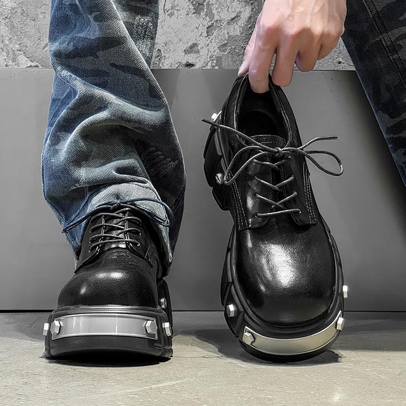 Big head men's leather shoes Luxury designer style Work and office Outdoor Fashion Street Daily height increasing shoes New