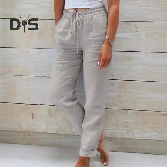 Pantaloni casual pentru femei, de culoare solidă, pantaloni de trening cu talie elastică, cu cordon reglabil, pentru antrenament, cu buzunare