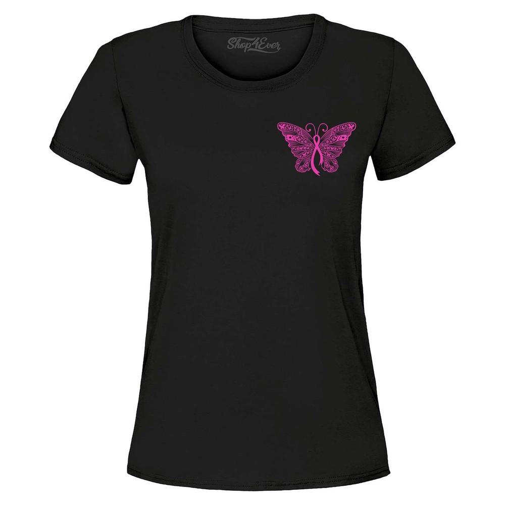 Breast Cancer Ribbon Butterfly Pocket Women's T-Shirt 0 Shirt