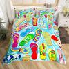 Flip Flops Soft Duvet Cover Quen Sized Dimensions Carton Beach Holiday Beding Set Children Kids Young Boys Young Girls Bedrom Decor Rainbow Flowers