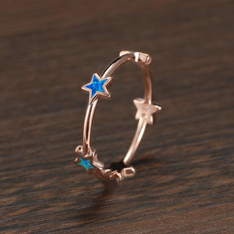 Europe and the United States hot-selling rose gold white opal five-pointed star ring women's simple niche versatile ring