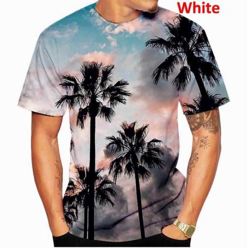 Men's Summer Printed Shirt Palm Motif Short Sleeve Loose Breathable Summer Holiday Beach Hawaiian Tees Tops