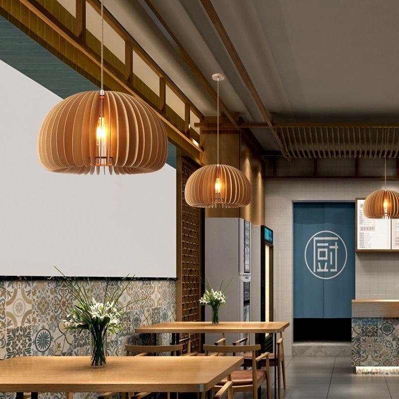 Oeny New Chinese Style Walnut Pumpkin Pendant Lamp