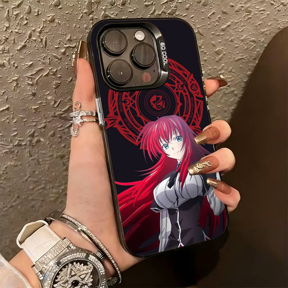 High School DxD R-Rias Gremory Phone Case For iPhone 17,16,15,14,13,12,11 Plus,Pro Max,XS,Colored Silver Plated Inside Cover