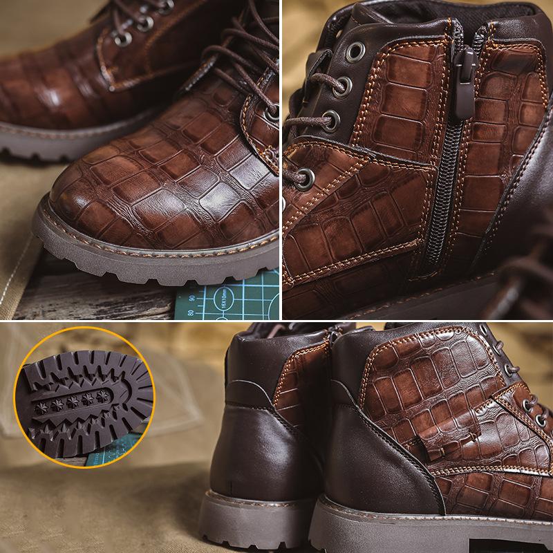 High Quality Hot Selling Men's Boots Retro Thick Sole Work Shoes for Men Trendy Lace-up Short Boots Casual Leather Men's Boots