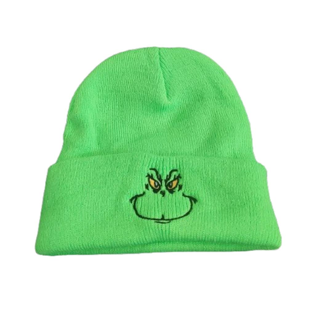 Green Embroidered Knitted Hat Pullover Warm Hat Hip Hop Wool Hat