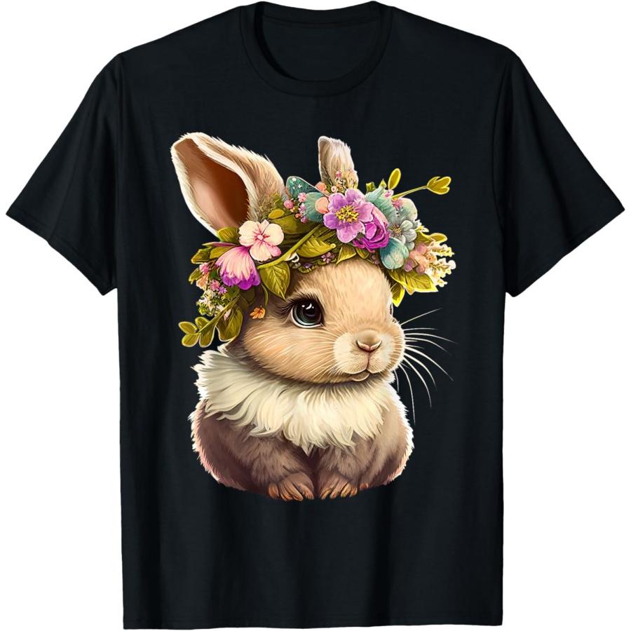 Easter Bunny Rabbit Women - Happy Bunny Flower Graphic Girls T-Shirt XXXXXL чёрный