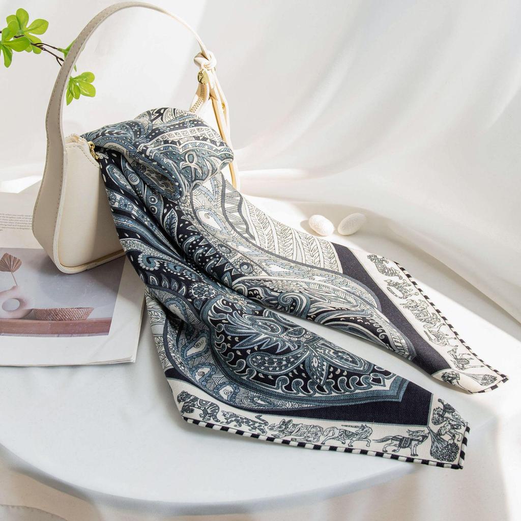 Elegant Silk Wool Double-Sided Hand-Rolled Scarf: 110cm Versatile Square Shawl