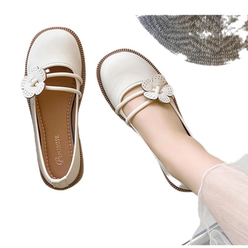 French Mary Jane women's shoes spring and autumn new Internet celebrity small leather shoes shallow single shoes women's flat beanie shoes