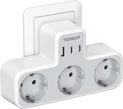 Tessan Presa multipla a muro con 2 porte USB C 1 USB A, adattatore USB 6 in 1 con protezione da sovraccarico per smartphone, tablet