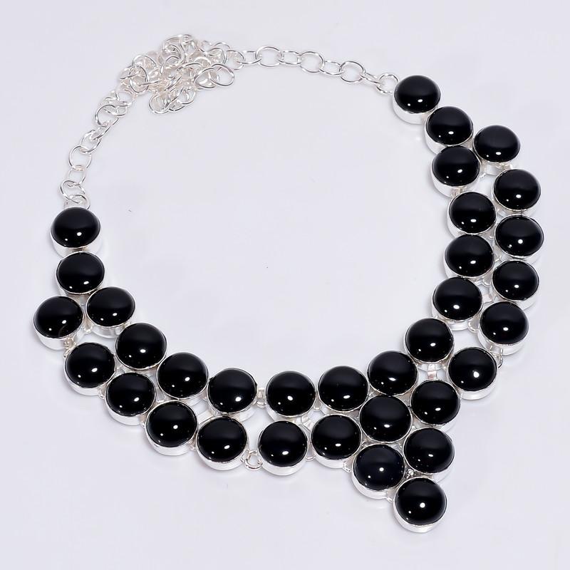 

Excellent Top Grade Qualite 100% Natural Black Onyx Round Shape Ethnic Handmade Jewelry 925 Steling Silver Necklace 18 WSJ-4726 срібний