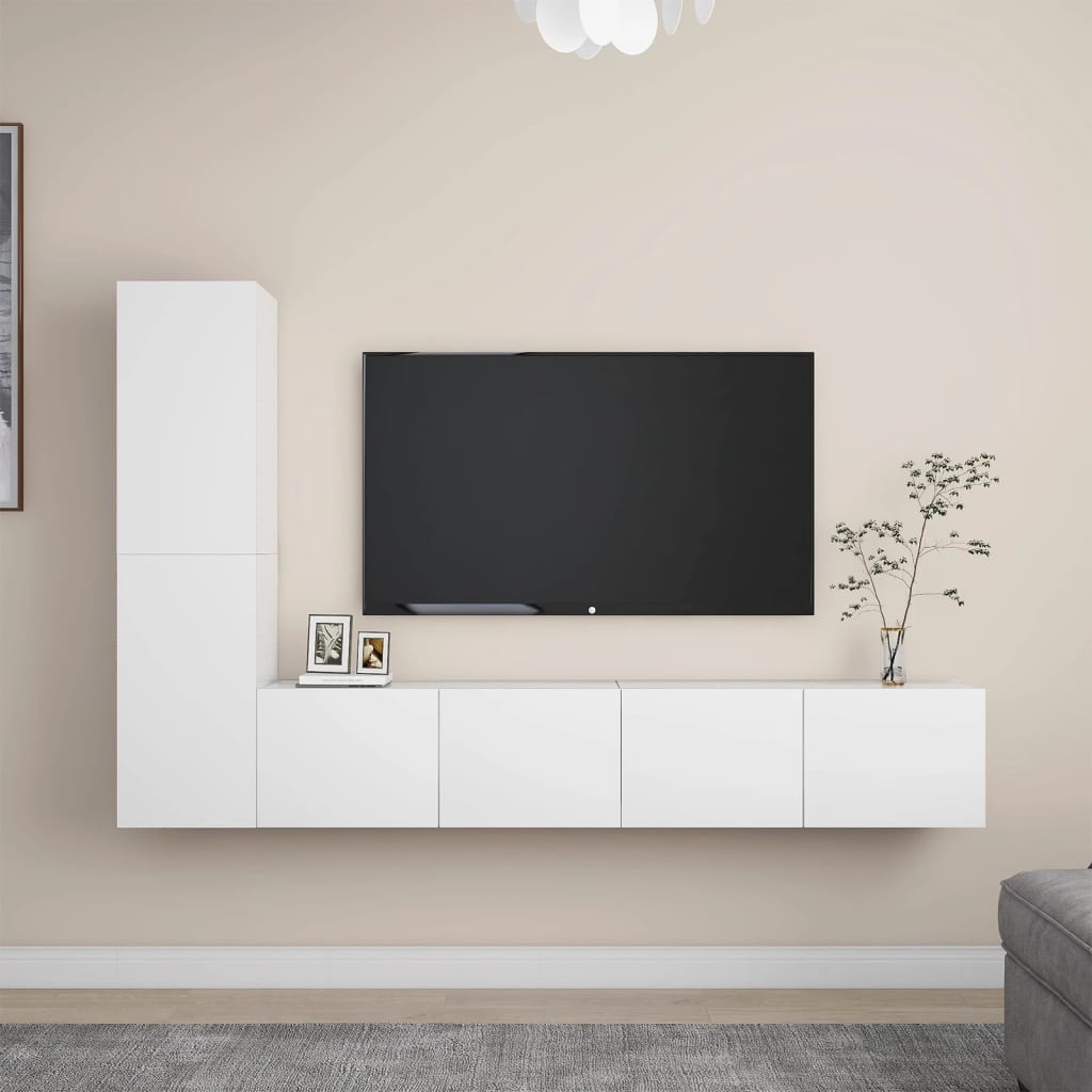 4 piece TV cabinet set white particleboard
