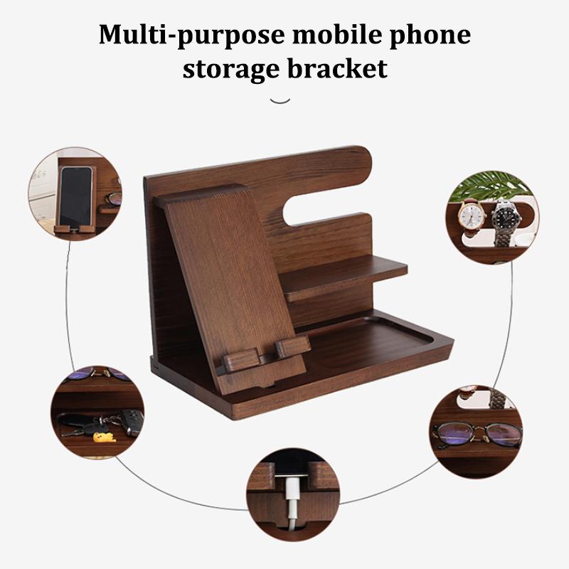 Nachtkastje Organizer Hout Telefoon Docking Station Sleutelhouder Portemonnee Stand Horloge Organizer Valentijnsdag Cadeaus Voor Hem Houten Organizer