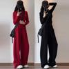 Red Casual Sportswear Set Women Spring Autumn Fashion Slimming Youthful Half Zip Top Two Piece Outfit