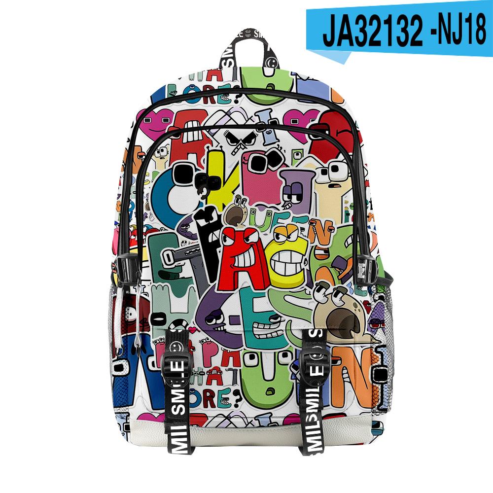 Rucsacuri școlare populare clasice Alphabet Lore pentru studenți, unisex, cu imprimeu 3D, Oxford, impermeabile, multifuncționale, rucsacuri de călătorie